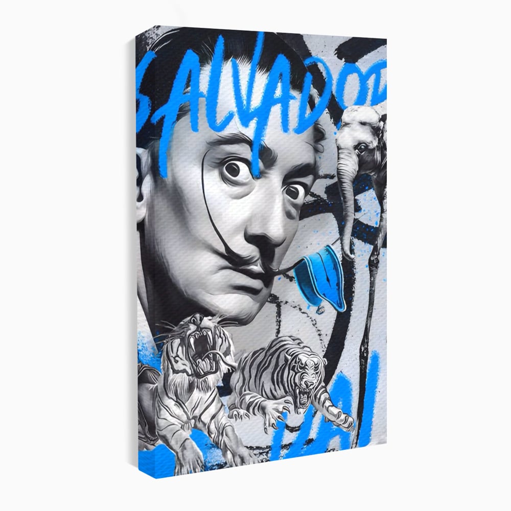 Tablou canvas cu tablou canvas cu salvador dali si tigri, fara rama, pe sasiu de lemn